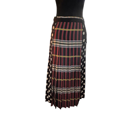 Zara Woman Mixed Print Pleated Midi Skirt Plaid Polka Dot Floral Black Red M - Picture 5 of 16